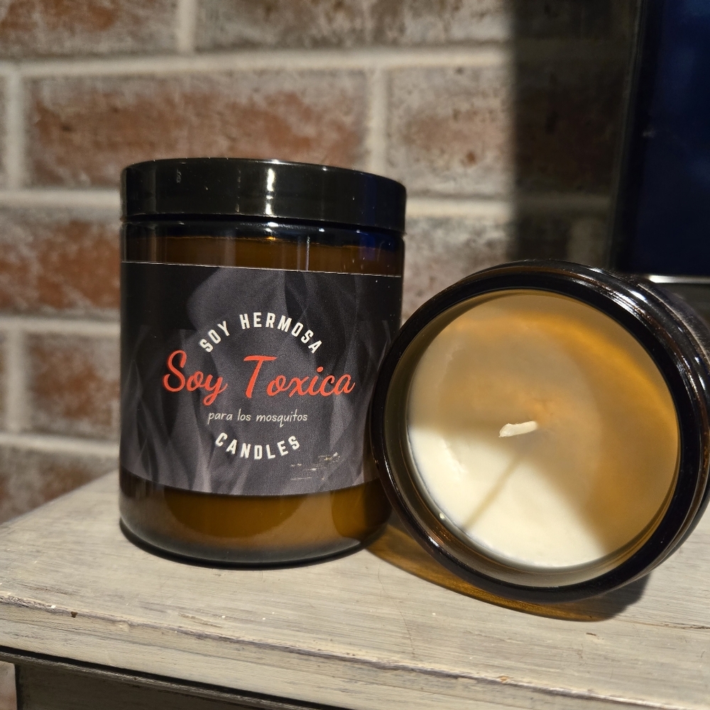 Set Of 2 "Soy Toxica" Citronella Hand Poured Candles